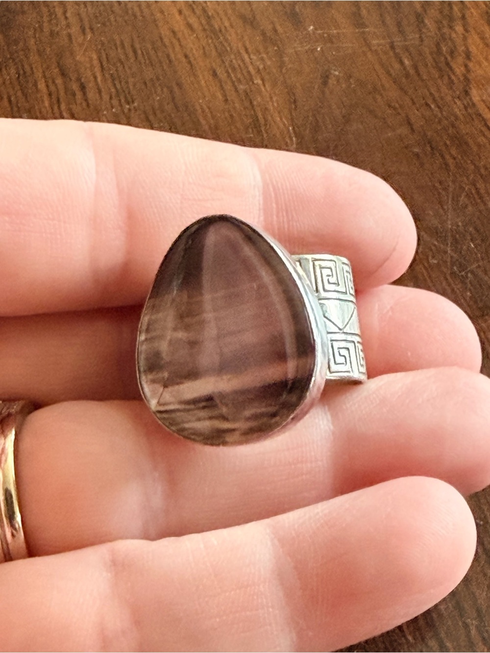 925 Sterling Silver Jay King Handcrafted Teardrop Smokey Purple Stone Ring Sz 8